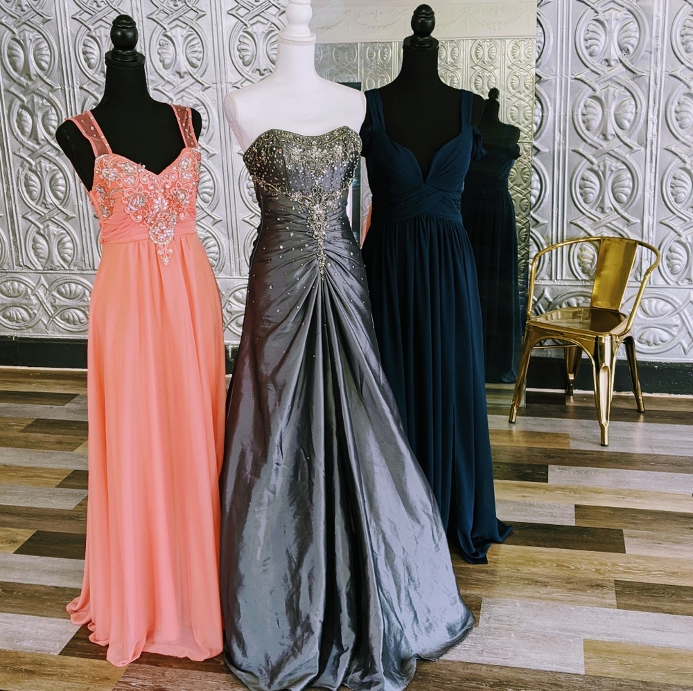 Double Strap Chiffon Gown w/ Slit - Picture 2 of 2